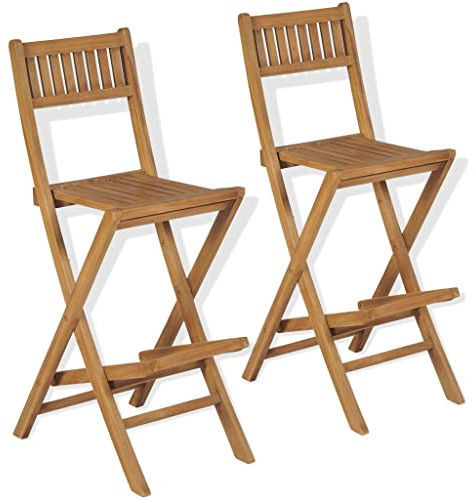 HEFZGDB Klappbare Garten-Barhocker 2 STK. Massivholz Teak Balkonstuhl Loungesessel Sonnenliege Geeignet für den Pool, die Terrasse und die Veranda.