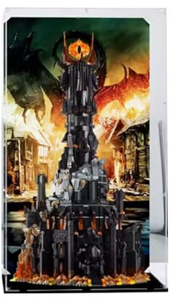 CHIFENMS Acryl-Vitrine, kompatibel mit Lego 10333 Herr der Ringe Turm, schützende UV-Staubsammlerbox, Sammlergeschenk, transparent und schwarz, 19.69 x 13.78 Zoll, Tischplatte
