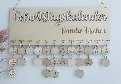 Personalisierter Geburtstagskalender aus Holz in 3D Optik- Familienkalender- Kalender aus Holz- Dauerkalender- Geburtstage- Geschenk Familie
