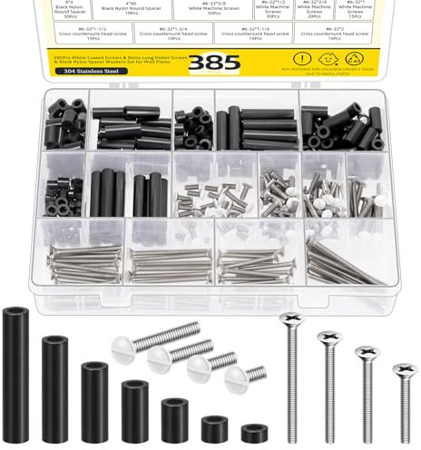 Mardatt 385Pcs Electrical Outlet Extender Kit, 240Pcs Electrical Outlet Spacers with 145Pcs #6-32 Thread Slotted & Phillips Wall Plate Screws Outlet Screws Device Mounting Screws Switch Plate Screws