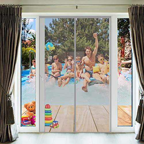 Mosquitera magnética para puerta mosquitera de 70 x 235 cm, mantiene a los mosquitos fuera, cortina de malla antiinsectos, parte superior reforzada para patio y balcón, color gris