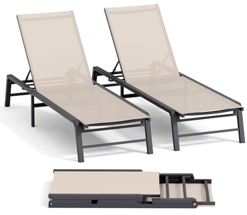FHVIT Chaiselongue für den Außenbereich, Aluminium, für den Außenbereich, 2er-Set, montierbar, Terrassenliege, Pool, flach liegen, Sonnenbaden, verstellbare Rückenlehne, Pool, Loungesessel