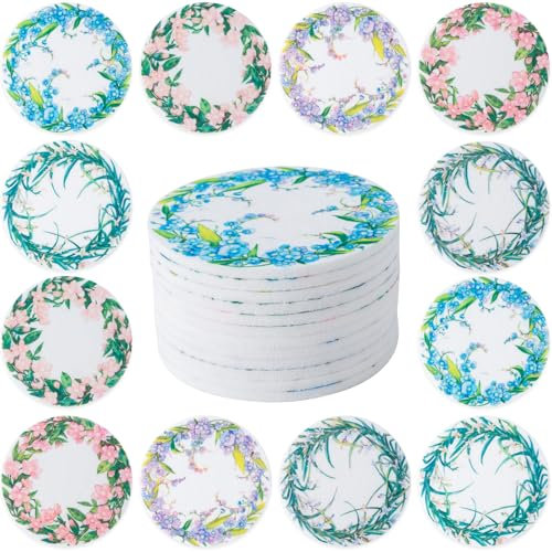 STARUBY 12 Stück Filz Untersetzer, Untersetzer für Getränke, Untersetzer für den Couchtisch, saugfähige Untersetzer für Küche und Esszimmer Dekoration, 10cm im Durchmesser, Blumengirlande Muster