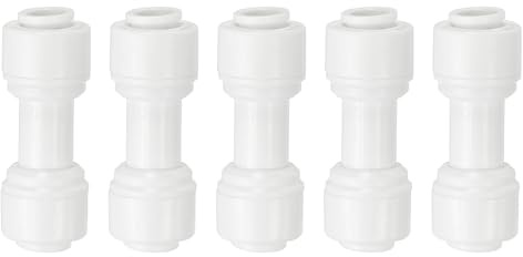 PATIKIL Connecteur Union Droit pour Purificateur d'Eau 1/4 OD à 1/4 OD, 5 Pièces Raccords de Tube à Connexion pour SystèmePlomberie de Purificateur d'Eau à Osmose Inverse RO/DI, Blanc