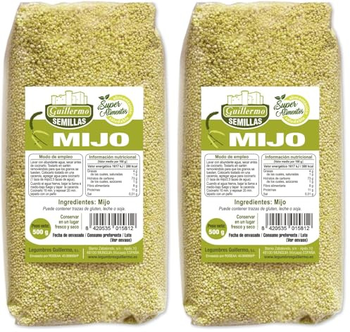 Guillermo | Mijo pelado - Paquete 500 g. | Superalimento | Recomendado en casos de debilidad física, fatiga o anemia | Sin gluten (Paquete de 2)