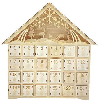 Holz Weihnachten Adventskalender LED 24 Tage Adventskalender Countdown bis Weihnachten mit Advent Holzhaus Kalender Drawe