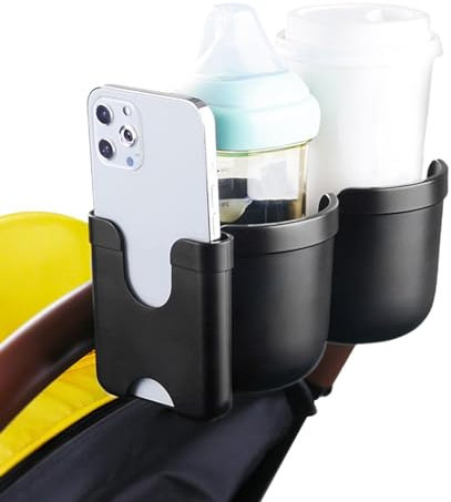 Kinderwagen Tasse & Telefonhalter - 3 in 1 Kinderwagen Wasserbecherhalter - Wasserbecherhalter - Sichere und stabile Befestigung - Getränkehalter - 360° Drehung mit Anti-Rutsch-Dichtung