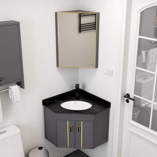 HXYhydrypd Mueble de Tocador de Baño de Esquina con Fregadero y Espejo, Diseño de Lavabo de Mano Montado en la Pared, Combinación de Fregadero for el Hogar, Cocina, Patio y Habitación(Black)