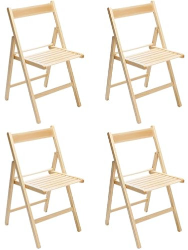 Marvin Sedia in Legno Pieghevole Birreria Colorata Interno o Esterno Salvaspazio Richiudibile da Campeggio Giardino Cucina Legno Massello Di Faggio (4, Naturale)