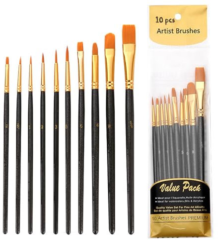 NXPUXP10 Pièces Pinceaux Peinture Acrylique,Nylon Art Pinceaux,Nylon Art Pinceaux Fin Stylos à Pointe Lisse,pour Artistes, Adultes et Enfants