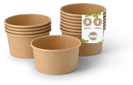 BIOZOYG Pots à Glace en Carton 1000 Pièces 150 ml / 6 oz Kraft Pot de Glace Jetables Enduites Bols Coupes à Dessert Gobelets à Glace en Papier à Snacks Gobelets à Crème Yaourt Glacé pour Glacier