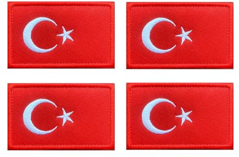 4 Stück Türkei Truthahn Turkey Flagge Patch Taktische Türkisch Nationales Emblem Stickerei Aufnähen Applikationen Jacken,Hosen,Biker,Rucksack, Mützen,Jeans,Kleidung Iron on Sew on Patch(Red)