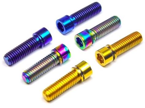 6Pcs M5 M6 M7 M8*16/20mm Titanium Ti Stem Bolts Screws Fastener With Washer For Bicycle Stem Caliper Brake Scooter(Gold,M6x16mm)