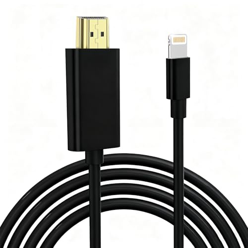 Lightning to HDMI Cable for iPhone Digital AV Adapter 1080P HD Video Sync Screen Connector iPhone to HDMI for TV Projector Monitor Support iOS 18 Black 6.6FT