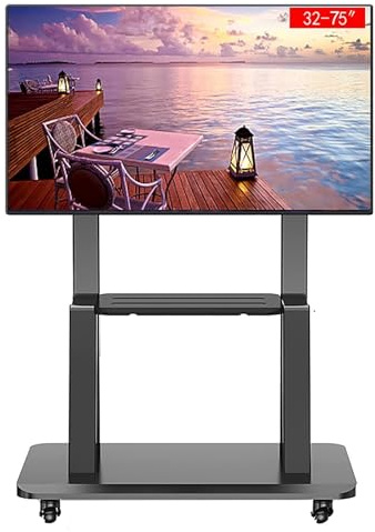 FBSHAD TV Stand with Lockable Wheels, Adjustable Height Rolling TV Cart for 32-75 Inch TVs, Heavy Duty Steel Frame, Mobile TV Stand for Home, Office, School