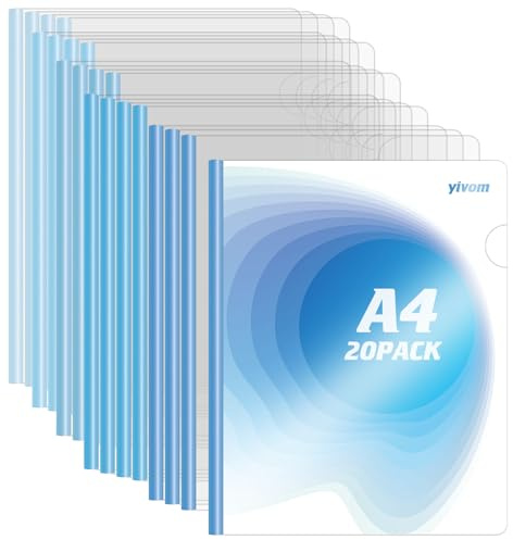 yivom 20 Stück Klemmschienen A4, Klemmmappe A4 Transparente Dokumentenordner 10 mm Rückenbreite, 90-Blatt Kapazität für Büro Schule Dokumente Organizer, Schiebebinder-Blaue