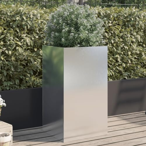 Frdhee Pflanzen Kübel, Pflanzkübel Silbern 42x38x75 cm Edelstahl für Garten, Terrasse, Restaurants, Gewerbe