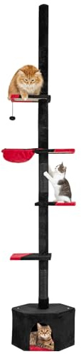 GOPLUS Árbol Rascador para Gatos Gótico de Suelo a Techo, Torre para Gatos de 5 Niveles con Altura Ajustable de 245-300 cm, Condominio, Hamaca, Bola Colgante, Centro de Actividades