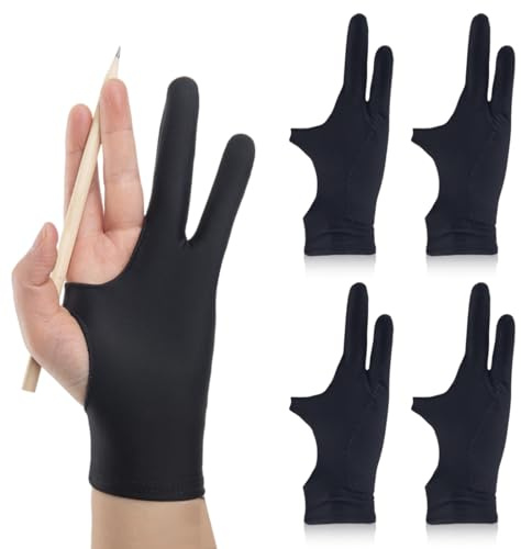 ZORTVUL 4 Pièces Gants De Dessin Pour Tablette Graphique Gants D'Artiste À 2 Doigts Élastiques Antifouling Main Droite Et Gauche Artist Drawing Glove Pour Moniteurs Tactiles Et Tablettes De Dessin