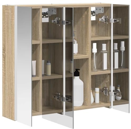 vidaXL Badezimmerspiegelschrank Sonoma-Eiche 63,5 x 15,5 x 60,5 cm, Stylischer Badezimmeroberfläche, Wandspiegel, Cooles Stauraum, Moderne Vanity, anpassbare Beleuchtung, Platz sparen
