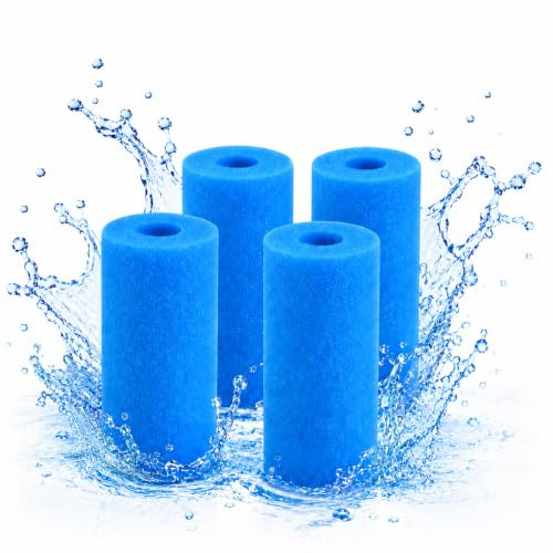 QTORCHE Lot de 4 Cartouches Filtre Piscine Type A/C en Mousse 20 x 10 cm | Mousse dense lavable, retient feuilles, cheveux et sable fin; pratique pour spas, pompes et entretien saisonnier