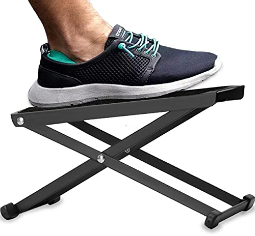 WOGOD Iron Adjustable Footstool - Black - Rectangular - Office Desk Use, Gaming, Travel
