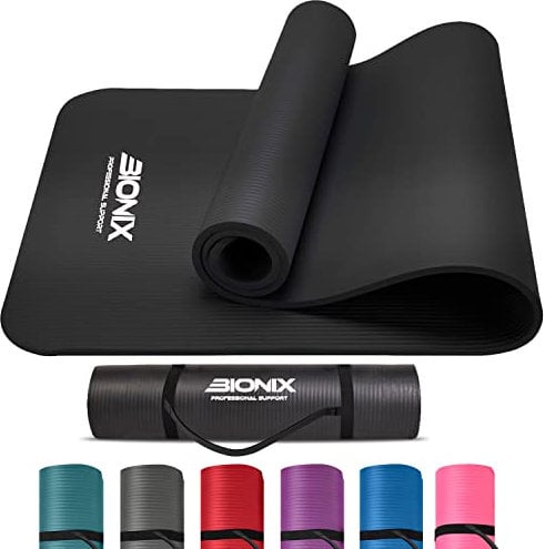 Bionix Exercise Yoga Mat with Carry Handle Strap - Extra Thick NBR Yoga Mats for Women and Men - 180cm x 60cm Durable, Non Slip Mat - Gym Mats for Home, Camping, Pilates and Workout