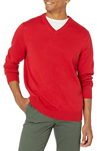 Amazon Essentials Maglione Pullover con Scollo a V (Disponibile in Taglie Big & Tall) Uomo, Rosso, L