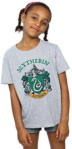 Harry Potter Girls Slytherin Crest T-Shirt Sport Grey 9-11 Years