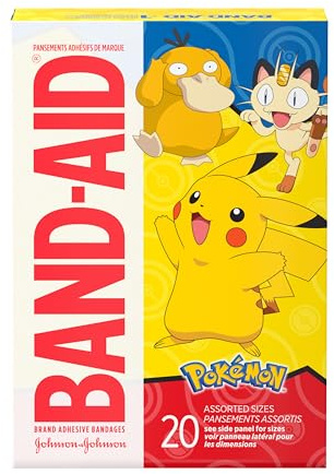 Band-Aid Brand Adhesive Bandages for Minor Cuts & Scrapes, Wound Care Featuring Pokémon Characters for Kids, Assorted Sizes 20 ct