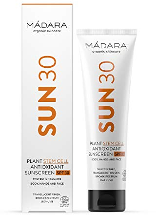 MÁDARA Organic Skincare | Plant Stem Cell Antioxidant Body Sunscreen SPF30-100ml, Breites Spektrum UVA/UVB Schutz, Mit Stammzellen vom Nördlichen Drachenkopf, Seidige gleitende Textur