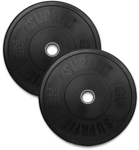 Suprfit Econ Bumper Plates / Dumbbells for Weight Training / Rubber and Shock Absorbing / Weight 5 - 50 kg / Single or Pair / Holder 50 mm / Diameter 450 mm, 25 kg Paar