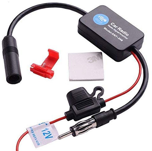 Lanyifang Amplificateur de Signal Intensificateur de Signal Stéréo de Voiture FM et AM Radio Signal Antenne Amplificateur de Signal d'antenne Amplificateur Booster Inline Noir Cuivre