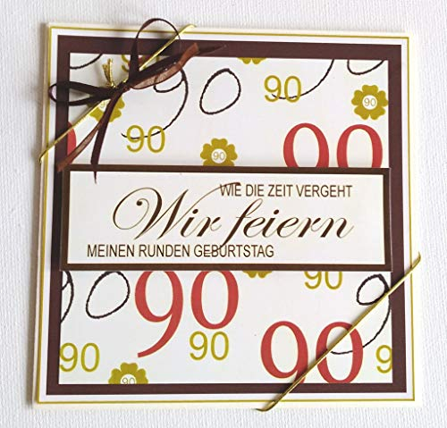 Fibula[Style] 5x Einladungskarten zum 90. Geburtstag in creme-braun-tönen *Handmade*