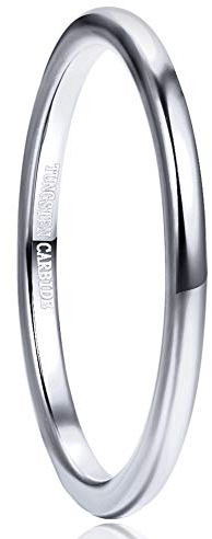 Vakki 2mm Silber Schmaler Ring Damen Silber Ehering Wolfram Polierte Oberfläche Bequeme Passform Größe 62(19.7)