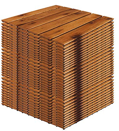 33 Stück Holzfliesen | ca. 3QM | 30x30cm Fliese | aus Akazienholz Terrassenboden Stecksystem individuell zuschneidbar