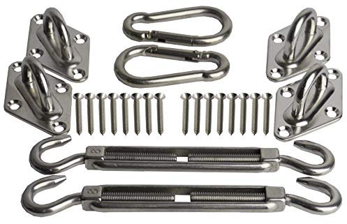 Savage Island M8 Heavy Duty Sun Shade Sail Fixing Kit for Garden Triangle and Square, Rectangle - 304 Stainless Steel Sun Shade Sail Fixing Hardware Accessories Kit (Fixing Kit 1-2x4x2)