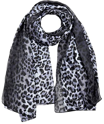 Basic Sense Luxurious Two Tone Leopard Print Reversible Long Scarf Wrap Shawl, Grey