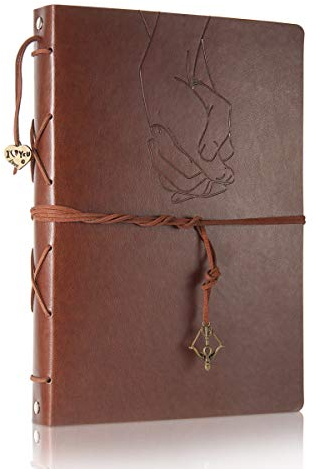 ThxMadam Notizbuch DIN A5 Vintage Leder Tagebuch Nachfüllbares Skizzenbuch Sketchbook Blanko Kraft Papier Notebook Reise Journale Book Ringbuch mit 200 Kraft Seiten / 100 Blätter und 1 PVC Tasche