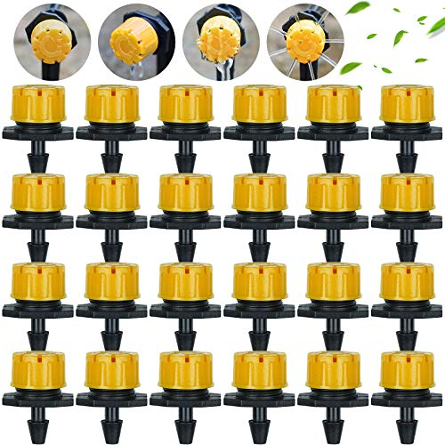 Kalolary 100 Stück Gelb Bewässerung Tropfer, 1/4 Bewässerungs Sprinkler Einstellbar, Micro Flow Tropfbewässerung Tropfer Kopf, Garten Bewässerung Micro Drip Bewässerungssystem Garten Bewässerungsset