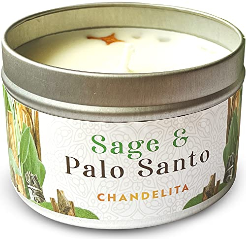 Chandelita Duftkerze Mit Ätherische Öle Naturrein aus Salbei & Palo Santo für Meditation & Reinigung – Handgemachte Duftkerzen aus Sojawachs – Vegane Kerze – Aromatherapie Candle – Chakra Kerze