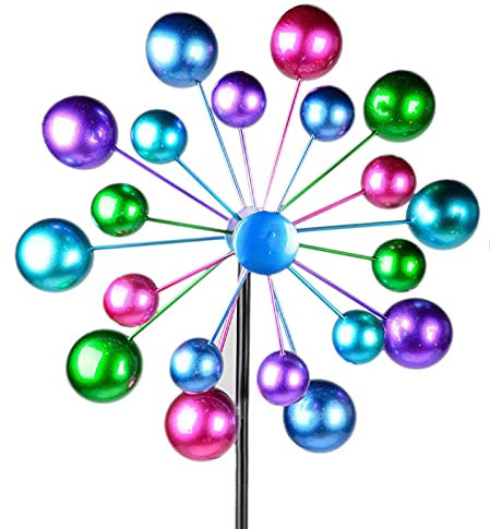 Windrad für den Garten aus Metall Windspiel Windmühle doppelt lila/blau/rot/grün 124cm