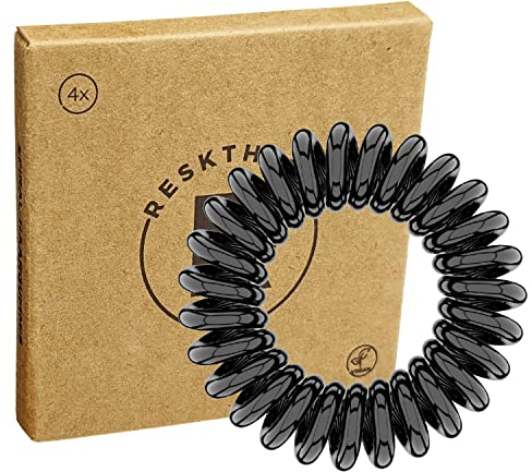 Reskthetic - hochwertige Spiral Haargummi (schwarz), schonend zum Haar, nachhaltig, umweltfreundlich, (Telefonkabel, Zopfgummis) für Mädchen & Frauen/Damen (4 x 3,5 cm)