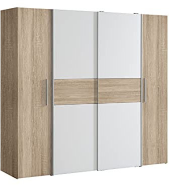 AVANTI TRENDSTORE - Flavi Kleiderschrank mit 2 Flügeltüren und 2 Schiebetüren, in verschiedenen Farben erhältlich, Maße LAP 200,1 x 190,5 x 61,6 cm (Sonoma-Eiche/Weiß)