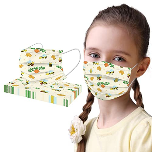 TT- 10 Stück Einweg Mundschutz Kinder Mund Nasenschutz Disposable Masken Biene Motiv, 3 Lagig Ear Loop Atmungsaktive Face Shields Cover Gesichtsmaske Mund-Tuch Bandana Halstuch Schals (G, 10PCS)