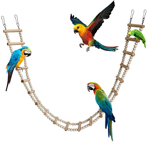 Bird Ladder Bridge, Wooden Pet Hamster Climbing & Swing Toys, Cage Accessories for Birds Rats Parrots Hamster Squirrel Sugar Gliders Parakeets Cockatiels - 20 Steps - 45.3 x 3.14 Inch