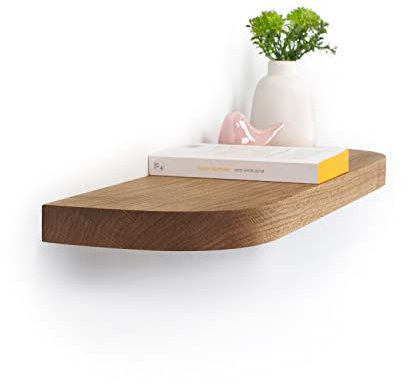 Rikmani Wandregal Holz Eiche massiv - Handgefertigtes Regal mit runden Ecken Bücherregal Holzregal Wandboard 70 cm MARI Dunkel