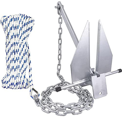 Young Marine Portable Galvanized Fluke Style Anchor Kit Includes Galvanized Fluke Anchor, Rope, Shackles, Chain 8LB 10LB (13 LB)
