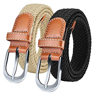 SWAUSWAUK Damen Gürtel x 2 - Elastischer Stoffgürtel Stretchgürtel Flechtgürtel für Damen, Breit 2,5 cm, EINE GRÖSSE für Taille unter 39''
