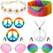 Hippie Kostüm Set, 8 Stück Retro Verkleiden Sich für Damen und Herren,mit Peace Zeichen Halskette Halskette und Ohrringe,Sonnenbrille,Sonnenblumen und Buntes Hippie Stirnband,60er 70er Kostüm Zubehör